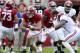 Apr 16, 2016; Tuscaloosa, AL, USA; Alabama Crimson Tide tight end Hale Hentges (84) carries the ball after catching a pass in the annual A-day game at Bryant-Denny Stadium. Mandatory Credit: Marvin Gentry-USA TODAY Sports