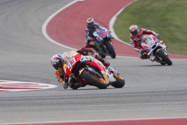 AUSTIN, TEXAS - APRIL 10: Marc Marquez of Spain and Repsol Honda Team leads the field during the MotoGP race during the MotoGp Red Bull U.S. Grand Prix of The Americas - Race at Circuit of The Americas on April 10, 2016 in Austin, Texas. (Photo by Getty Images/Getty Images)