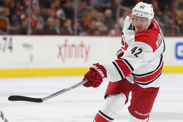PHILADELPHIA, PA - DECEMBER 15: Joakim Nordstrom #42 of the Carolina Hurricanes in action against the Philadelphia Flyers at Wells Fargo Center on December 15, 2015 in Philadelphia, Pennsylvania. (Photo by Patrick Smith/Getty Images)