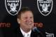 FILe - In this Feb. 11, 2016 file photo, Oakland Raiders owner Mark Davis speaks during a media conference in Oakland, Calif. Raiders owner Mark Davis says he wants to move the team to Las Vegas and is willing to spend a half billion dollars as part of a deal for a new stadium in the city. Davis upped the ante in a bid to move the team to this gambling city, appearing Thursday, April 28, 2016, alongside soccer great David Beckham and billionaire casino owner Sheldon Adelson before a committee studying the idea of a $1.4 billion stadium. (AP Photo/Ben Margot, File)