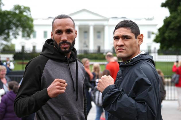 WASHINGTON, DC - APRIL 27: IBF Champion James DeGale (L) and Rogelio Medina pose for a portrait in front of the White House prior to their title fight, set for April 30, 2016 at the DC Armory, on April 27, 2016 in Washington, DC.(Photo by Patrick Smith/Getty Images)