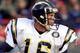 San Diego Chargers quarterback Ryan Leaf rolls out of the pocket as he looks for a receiver in the first quarter against the Denver Broncos in Denver, Sunday, Nov. 19, 2000. Leaf passed for 311 yards in the Chargers 38-37 loss to the Broncos. (AP Photo/Kevin Higley)