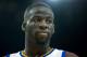 Apr 27, 2016; Oakland, CA, USA; Golden State Warriors forward Draymond Green (23) between plays against the Houston Rockets during the second quarter in game five of the first round of the NBA Playoffs at Oracle Arena. Mandatory Credit: Kelley L Cox-USA TODAY Sports