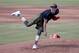 Pitcher Tim Lincecum throws for MLB baseball scouts, Friday, May 6, 2016, at Scottsdale Stadium in Scottsdale, Ariz. The former two-time Cy Young award winner is currently a free agent working his way back from hip surgery. (AP Photo/Matt York)