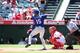 ANAHEIM, CA - SEPTEMBER 6: Drew Stubbs #15 of the Texas Rangers bats during the game against the Los Angeles Angels of Anaheim at Angel Stadium on September 6, 2015 in Anaheim, California. The Angels defeated the Rangers 7-0. (Photo by Rob Leiter/MLB Photos via Getty Images)
