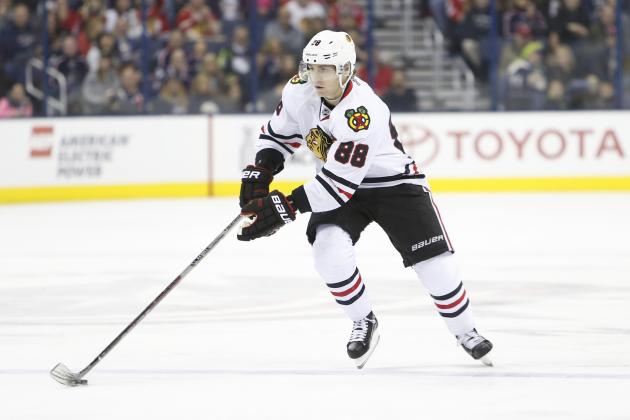 Chicago Blackhawks' Patrick Kane plays against the Columbus Blue Jackets during an NHL hockey game Saturday, April 9, 2016, in Columbus, Ohio. (AP Photo/Jay LaPrete)