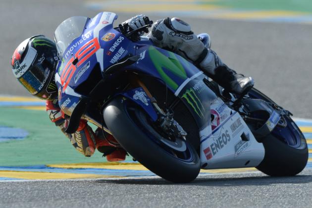 Spain's rider Jorge Lorenzo competes on his Movistar Yamaha MOTOGP N��99 during a motoGP free practice session, ahead of the French motorcycling Grand Prix, on May 7, 2016 in Le Mans. / AFP / JEAN-FRANCOIS MONIER        (Photo credit should read JEAN-FRANCOIS MONIER/AFP/Getty Images)