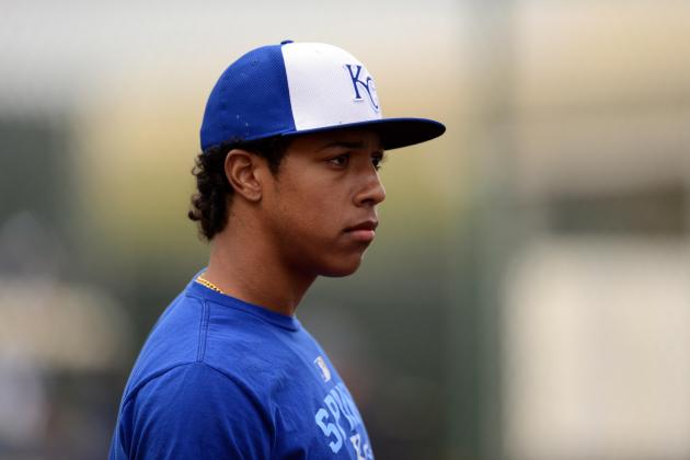 Feb 23, 2015; Surprise, AZ, USA; Kansas City Royals shortstop Raul Mondesi looks on during a workout at Surprise Stadium. Mandatory Credit: Joe Camporeale-USA TODAY Sports