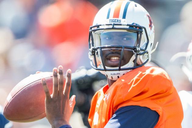AUBURN, AL - APRIL 9: Quarterback Jeremy Johnson #6 of the Auburn Tigers during their spring game at Jordan Hare Stadium on April 9, 2016 in Auburn, Alabama. (Photo by Michael Chang/Getty Images)