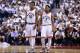 TORONTO, ON - MAY 11: DeMar DeRozan #10 and Kyle Lowry #7 of the Toronto Raptors talk in the first half of Game Five of the Eastern Conference Semifinals against the Miami Heat during the 2016 NBA Playoffs at the Air Canada Centre on May 11, 2016 in Toronto, Ontario, Canada. NOTE TO USER: User expressly acknowledges and agrees that, by downloading and or using this photograph, User is consenting to the terms and conditions of the Getty Images License Agreement. (Photo by Vaughn Ridley/Getty Images)