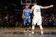 OAKLAND, CA - MARCH 3: Russell Westbrook #0 of the Oklahoma City Thunder handles the ball during the game against Stephen Curry #30 of the Golden State Warriors on March 3, 2016 at ORACLE Arena in Oakland, California. NOTE TO USER: User expressly acknowledges and agrees that, by downloading and or using this photograph, user is consenting to the terms and conditions of Getty Images License Agreement. Mandatory Copyright Notice: Copyright 2016 NBAE (Photo by Garrett Ellwood/NBAE via Getty Images)