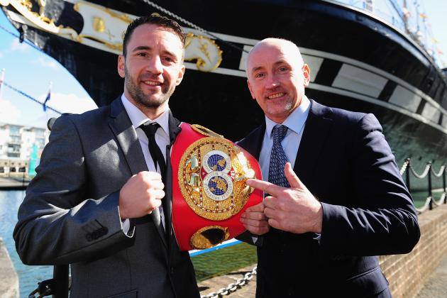 BRISTOL, ENGLAND - MARCH 31: Lee Haskins poses for a portrait alongside Barry McGuigan(R) during a Press Conference at the Great Eastern Hall on March 31, 2016 in Bristol, England. (Photo by Harry Trump/Getty Images)