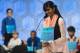 Eesha Sohail of Bakersfield, California, reacts after misspelling her word during the semifinal round of the 88th Annual Scripps National Spelling Bee at National Harbor in Oxon Hill, Maryland, May 28, 2015. AFP PHOTO / SAUL LOEB (Photo credit should read SAUL LOEB/AFP/Getty Images)