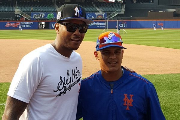Carmelo Anthony Dons Half-Yankees, Half-Mets Cap During Visit to