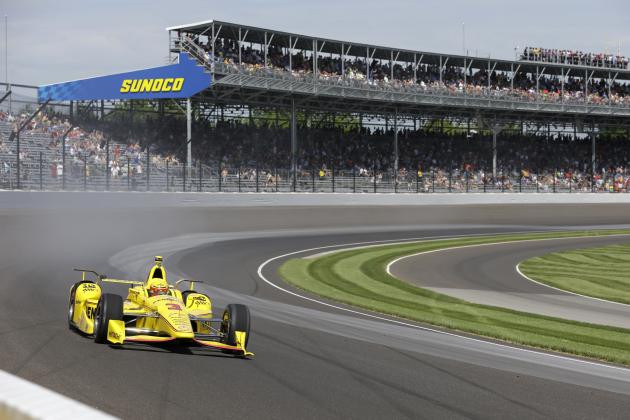 Helio Castroneves, of Brazil, drives through turn one during the final practice session for the Indianapolis 500 auto race at Indianapolis Motor Speedway in Indianapolis, Friday, May 27, 2016. (AP Photo/Michael Conroy)
