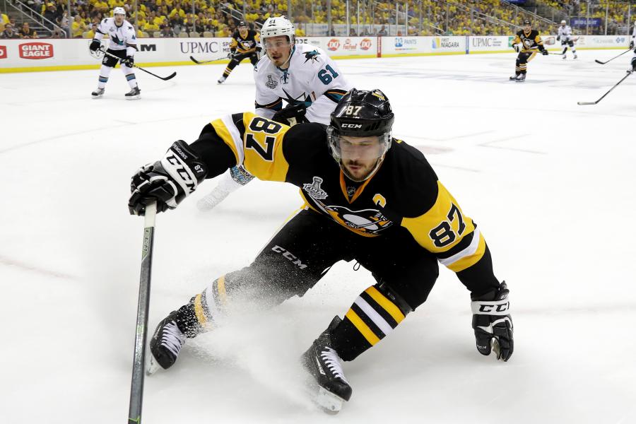 Penguins teammates mimic Sidney Crosby in honor of his 1,000th game while  all wearing No. 87 