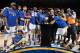 OAKLAND, CA - MAY 30: The Golden State Warriors pose with the Western Conference Final Championship trophy after the win against the Oklahoma City Thunder for Game Seven of the Western Conference Finals during the 2016 NBA Playoffs on May 30, 2016 at ORACLE Arena in Oakland, California. NOTE TO USER: User expressly acknowledges and agrees that, by downloading and or using this Photograph, user is consenting to the terms and conditions of the Getty Images License Agreement. Mandatory Copyright Notice: Copyright 2016 NBAE (Photo by Andrew Bernstein/NBAE via Getty Images)