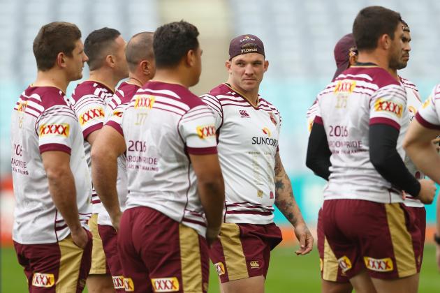 SYDNEY, AUSTRALIA - MAY 31: Josh McGuire watches on during a Queensland Maroons State Of Origin captain's run at ANZ Stadium on May 31, 2016 in Sydney, Australia. (Photo by Mark Kolbe/Getty Images)