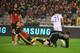 Finland's Kasper Hamalainen (R) reacts after scoring goal in front of Belgium's goalkeeper Thibaut Courtois (2nd R), Belgium's Thomas Vermaelen (C) and Belgium's Axel Witsel (L) during a friendly match between Belgium and Finland ahead of the Euro 2016, on June 1, 2016, at the King Baudouin Stadium in Brussels. / AFP / EMMANUEL DUNAND (Photo credit should read EMMANUEL DUNAND/AFP/Getty Images)