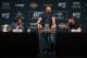 INGLEWOOD, CA - JUNE 02: (L-R) Middleweight champion Luke Rockhold and Michael Bisping speak to the media during the UFC 199: Press Conference at the Forum on June 2, 2016 in Inglewood, California. (Photo by Brandon Magnus/Zuffa LLC/Zuffa LLC via Getty Images)