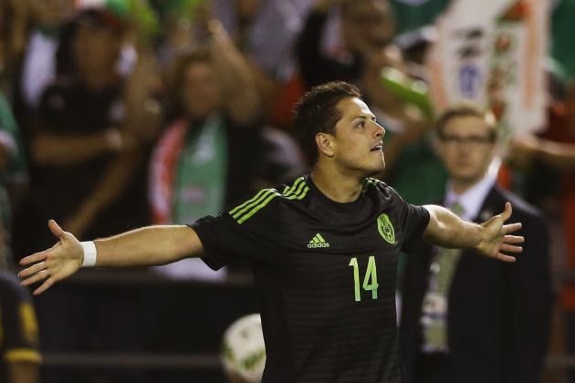 Mexico forward Javier Hernandez reacts after scoring during the second half of a soccer game against Chile Wednesday, June 1, 2016, in San Diego. (AP Photo/Gregory Bull)