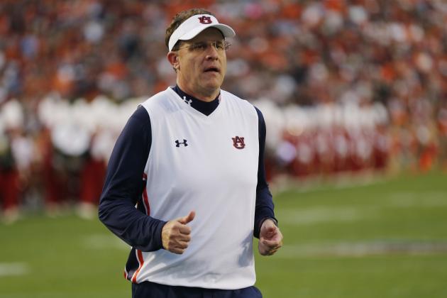 Auburn head coach Gus Malzahn leaves the field after the first half of an NCAA college football game, Saturday, Nov. 28, 2015, in Auburn, Ala. (AP Photo/Gerald Herbert)