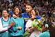 CHARLOTTE, NC - DECEMBER 2: Stephen Curry #30 of the Golden State Warriors, Sydel Curry and Sonya Curry look on during a halftime ceremony to honor former Charlotte Hornets player Dell Curry on December 2, 2015 at Time Warner Cable Arena in Charlotte, North Carolina. NOTE TO USER: User expressly acknowledges and agrees that, by downloading and or using this photograph, User is consenting to the terms and conditions of the Getty Images License Agreement. Mandatory Copyright Notice: Copyright 2015 NBAE (Photo by Kent Smith/NBAE via Getty Images)