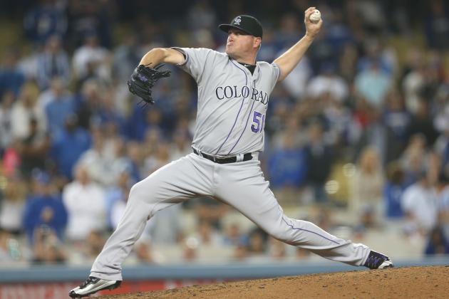 LOS ANGELES, CALIFORNIA - JUNE 08:  Closer Jake McGee #51 of the Colorado Rockies throws a pitch in the ninth inning on his way to picking up the save against the Los Angeles Dodgers at Dodger Stadium on June 8, 2016 in Los Angeles, California.  The Rockies won 1-0.  (Photo by Stephen Dunn/Getty Images)