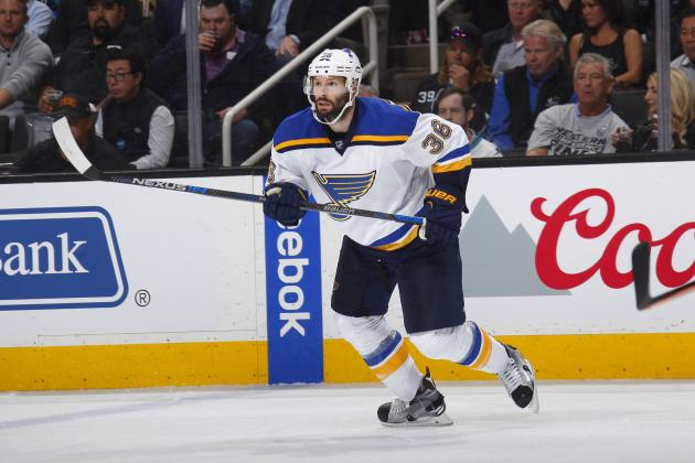 SAN JOSE, CA - MAY 19: Troy Brouwer #36 of the St. Louis Blues skates against the San Jose Sharks in Game Three of the Western Conference Finals during the 2016 NHL Stanley Cup Playoffs at SAP Center on May 19, 2016 in San Jose, California. (Photo by Rocky W. Widner/NHL/Getty Images)