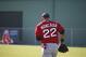 Boston Red Sox' Yoan Moncada runs onto the field during practices at spring training, Friday, March 13, 2015, in Fort Myers Fla. The Red Sox have finalized a minor league contract with the 19-year-old Cuban infielder that includes a $31.5 million signing bonus, easily a record for an international amateur free agent under 23 years old. (AP Photo/Brynn Anderson)