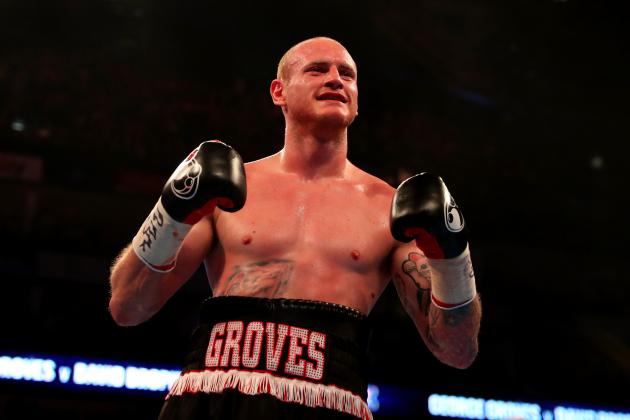 LONDON, ENGLAND - APRIL 09:  George Groves of England celebrates after defeating David Brophy of Scotland during the WBA International Super-Middleweight title fight at The O2 Arena on April 9, 2016 in London, England.  (Photo by Richard Heathcote/Getty Images)