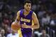 Apr 5, 2016; Los Angeles, CA, USA; Los Angeles Lakers guard D'Angelo Russell (1) dribbles against the Los Angeles Clippers during the first half at Staples Center. Mandatory Credit: Richard Mackson-USA TODAY Sports