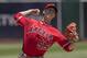 Jun 18, 2016; Oakland, CA, USA; Los Angeles Angels starting pitcher Tim Lincecum (55) throws a pitch during the first inning against the Oakland Athletics at Oakland Coliseum. Mandatory Credit: Kenny Karst-USA TODAY Sports