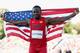 TORONTO, ON - JULY 22: Marquise Goodwin of the United States holds the American flag after winning the silver medal in the men's long jump during Day 12 of the Toronto 2015 Pan Am Games on July 22, 2015 in Toronto, Canada. (Photo by Ezra Shaw/Getty Images)