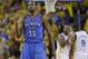 Oklahoma City Thunder forward Kevin Durant (35) reacts during the second half of Game 7 of the NBA basketball Western Conference finals against the Golden State Warriors in Oakland, Calif., Monday, May 30, 2016. (AP Photo/Marcio Jose Sanchez)
