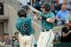 Jun 25, 2016; Omaha, NE, USA; Coastal Carolina Chanticleers infielder Connor Owings (6) celebrates with outfielder Anthony Marks (29) after scoring against the TCU Horned Frogs in the third inning in the 2016 College World Series at TD Ameritrade Park. Mandatory Credit: Steven Branscombe-USA TODAY Sports