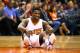 Dec 26, 2015; Phoenix, AZ, USA; Phoenix Suns guard Eric Bledsoe reacts after suffering an injury in the second quarter against the Philadelphia 76ers at Talking Stick Resort Arena. Mandatory Credit: Mark J. Rebilas-USA TODAY Sports