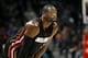FILE - In this Oct. 18, 2015, file photo, Miami Heat guard Dwyane Wade (3) looks up during the first half of a preseason NBA basketball game against the Atlanta Hawks in Atlanta. Wade took to Twitter on Monday, May 2, 2016, after hearing Prince’s comment in a 2012 Australian radio interview that he was the late pop icon's favorite player. (AP Photo/Todd Kirkland, File)