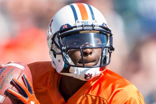 AUBURN, AL - APRIL 9: Quarterback John Franklin III #5 of the Auburn Tigers during their spring game at Jordan Hare Stadium on April 9, 2016 in Auburn, Alabama. (Photo by Michael Chang/Getty Images)