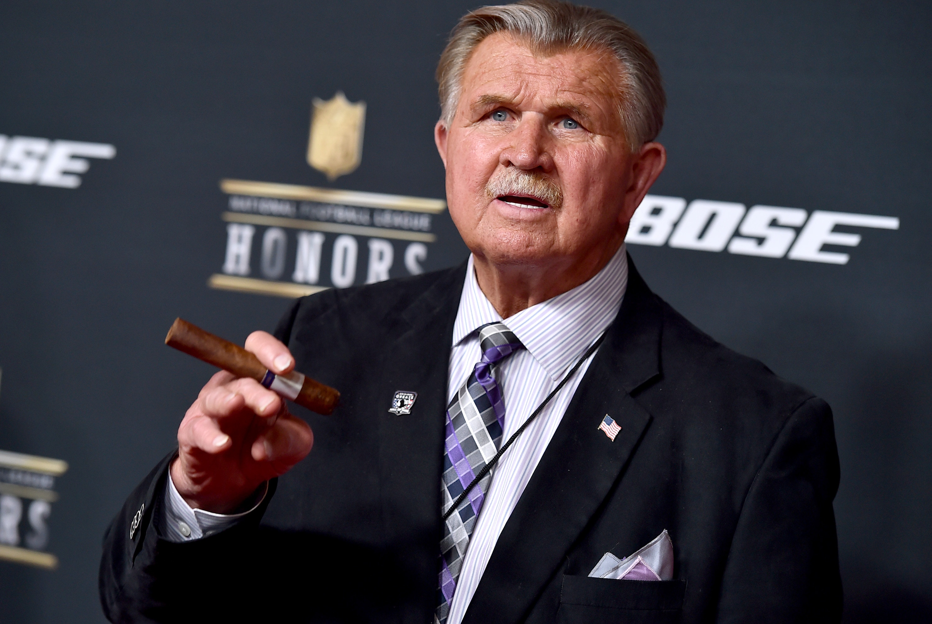 Former NFL player and coach Mike Ditka arrives at the 5th annual NFL Honors at the Bill Graham Civic Auditorium on Saturday, Feb. 6, 2016, in San Francisco. (Photo by Jordan Strauss/Invision for NFL/AP Images)