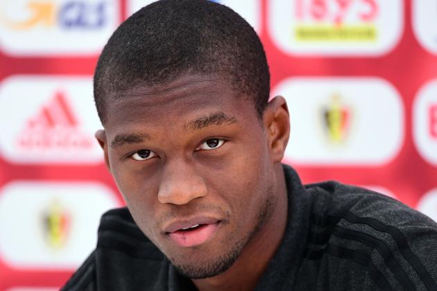 Belgium's defender Christian Kabasele looks on as he gives a press conference during the Euro 2016 football tournament at Le Haillan, on June 20, 2016.    / AFP / EMMANUEL DUNAND        (Photo credit should read EMMANUEL DUNAND/AFP/Getty Images)