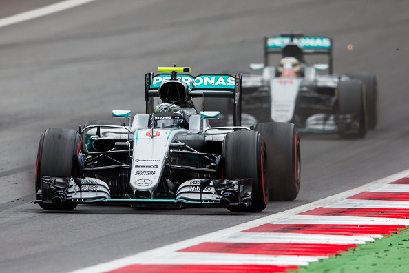 SPIELBERG, AUSTRIA - JULY 03:  Nico Rosberg of Germany and Lewis Hamilton of Great Britain both of Mercedes during the Formula One Grand Prix of Austria at Red Bull Ring on July 3, 2016 in Spielberg, Austria.  (Photo by Peter J Fox/Getty Images)