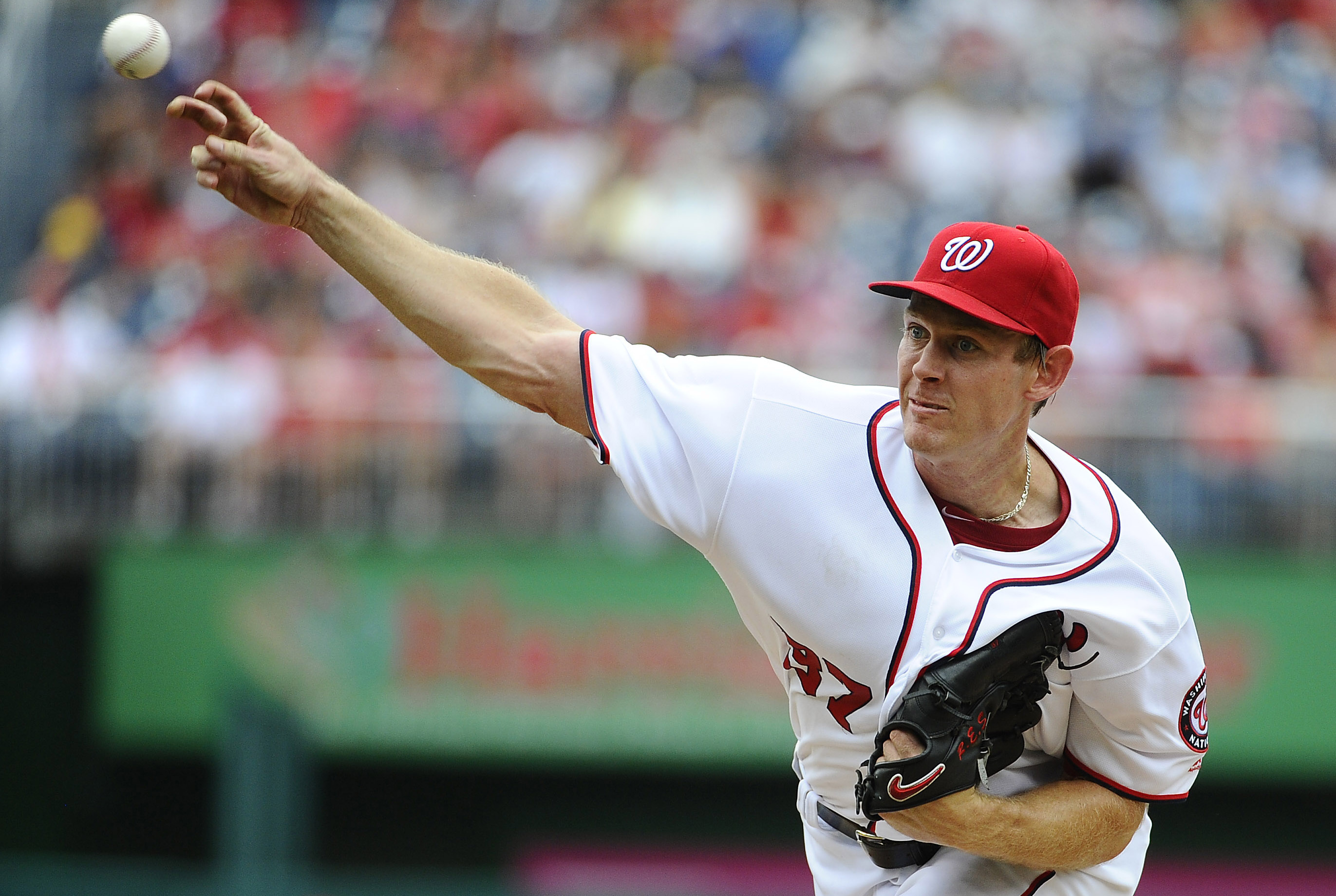 Syracuse starting pitcher Stephen Strasburg steps on the rubber to start  the bottom of the second inning against Rochester. Washington Nationals  pitching prospect Stephen Strasburg got the win for Syracuse defeated  Rochester