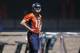 Denver Broncos rookie quarterback Paxton Lynch takes a break during drills at the NFL football team's practice Tuesday, June 14, 2016, at the Broncos' headquarters in Englewood, Colo. (AP Photo/David Zalubowski)