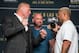 LAS VEGAS, NV - JULY 06: (L-R) Brock Lesnar and Mark Hunt face off during the UFC 200: Press Conference in KA Theater at MGM Grand Hotel