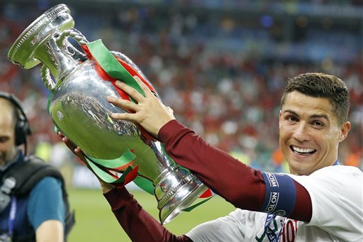 Portugal's Cristiano Ronaldo after the Euro 2016 final soccer match between Portugal and France at the Stade de France in Saint-Denis, north of Paris, Sunday, July 10, 2016. (AP Photo/Frank Augstein)