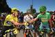 BERN, SWITZERLAND - JULY 18: Chris Froome of Great Britain and Team Sky (L) shakes hands with Peter Sagan of Slovakia and Tinkoff (R) during stage sixteen of the 2016 Le Tour de France, from Moirans-en-Montagne to Berne on July 18, 2016 in Berne, Switzerland. (Photo by Michael Steele/Getty Images)