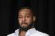 Mixed martial arts fighter Jon Jones cries as he speaks during a news conference, Thursday, July 7, 2016, in Las Vegas. Jones was scheduled to fight Daniel Cormier at UFC 200 but was pulled from the event because of a potential violation of the UFC's anti-doping policy. (AP Photo/John Locher)