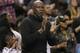 Charlotte Hornets owner Michael Jordan celebrates in the second half of an NBA basketball game against the Washington Wizards in Charlotte, N.C., Wednesday, Nov. 25, 2015. The Hornets won 101-87. (AP Photo/Chuck Burton)