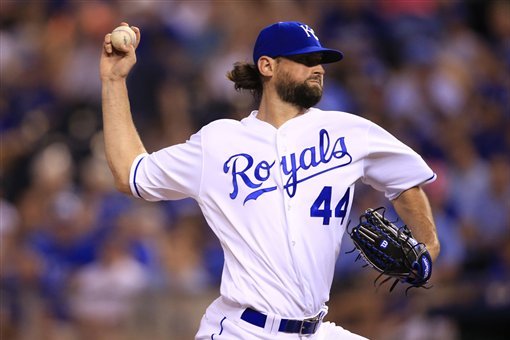 Kansas City Royals relief pitcher Luke Hochevar during a baseball game against the Detroit Tigers at Kauffman Stadium in Kansas City, Mo., Thursday, June 16, 2016. (AP Photo/Orlin Wagner)